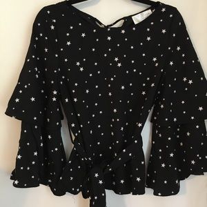 J.O.A. Black & White Starry Night Print Ruffle
